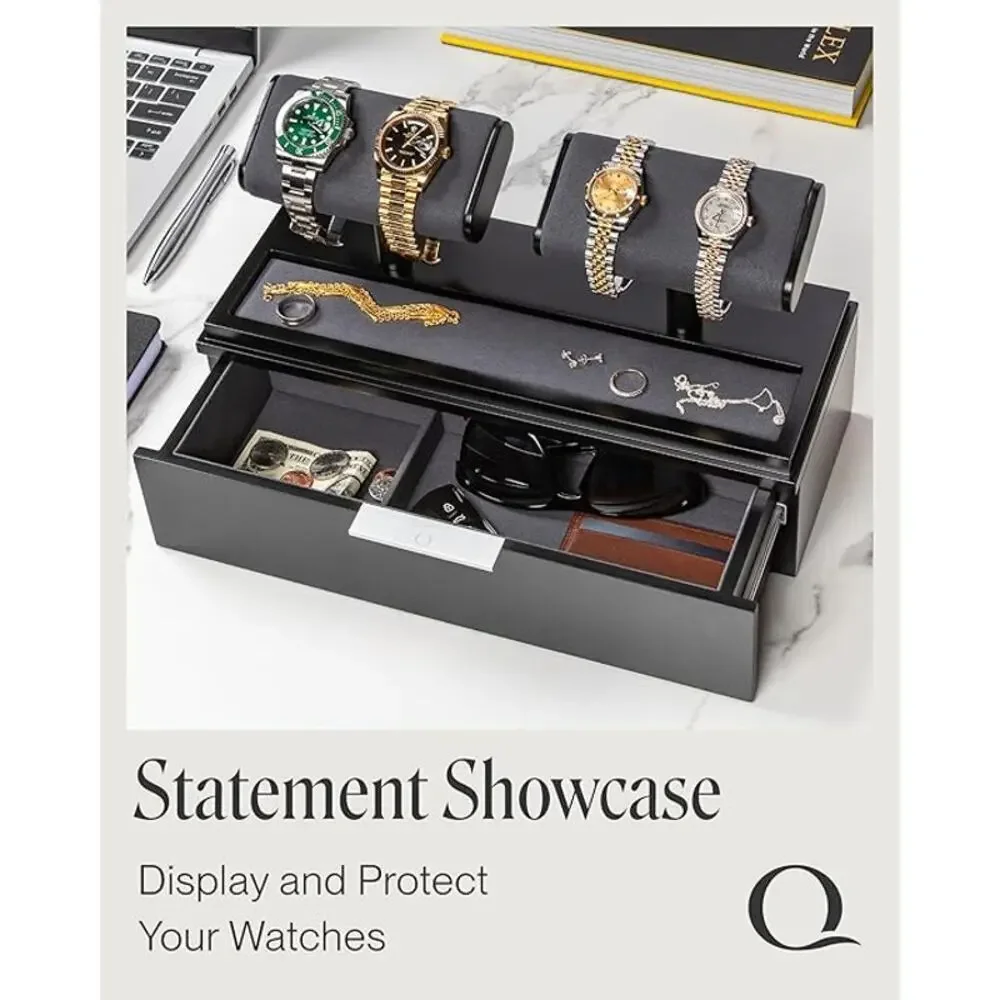 Watch Display Case Men Acrylic 2 4 Slot Stand with Jewelry Tray and Drawer